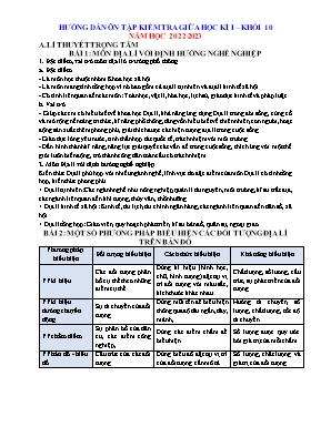 Hướng dẫn ôn tập kiểm tra giữa học kì 1 Địa lí Lớp 10 - Năm học 2022-2023